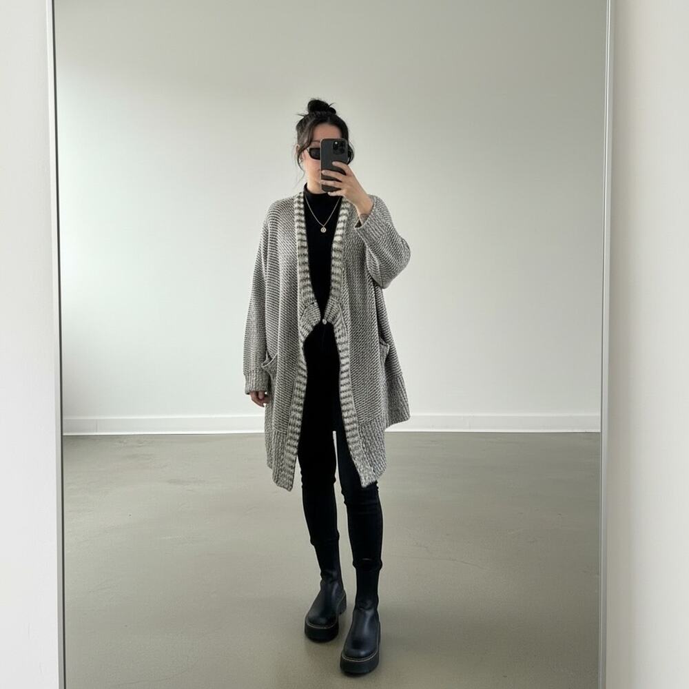 Rip Curl Gray Waterfall Cardigan Sweater with Color Knit Detail